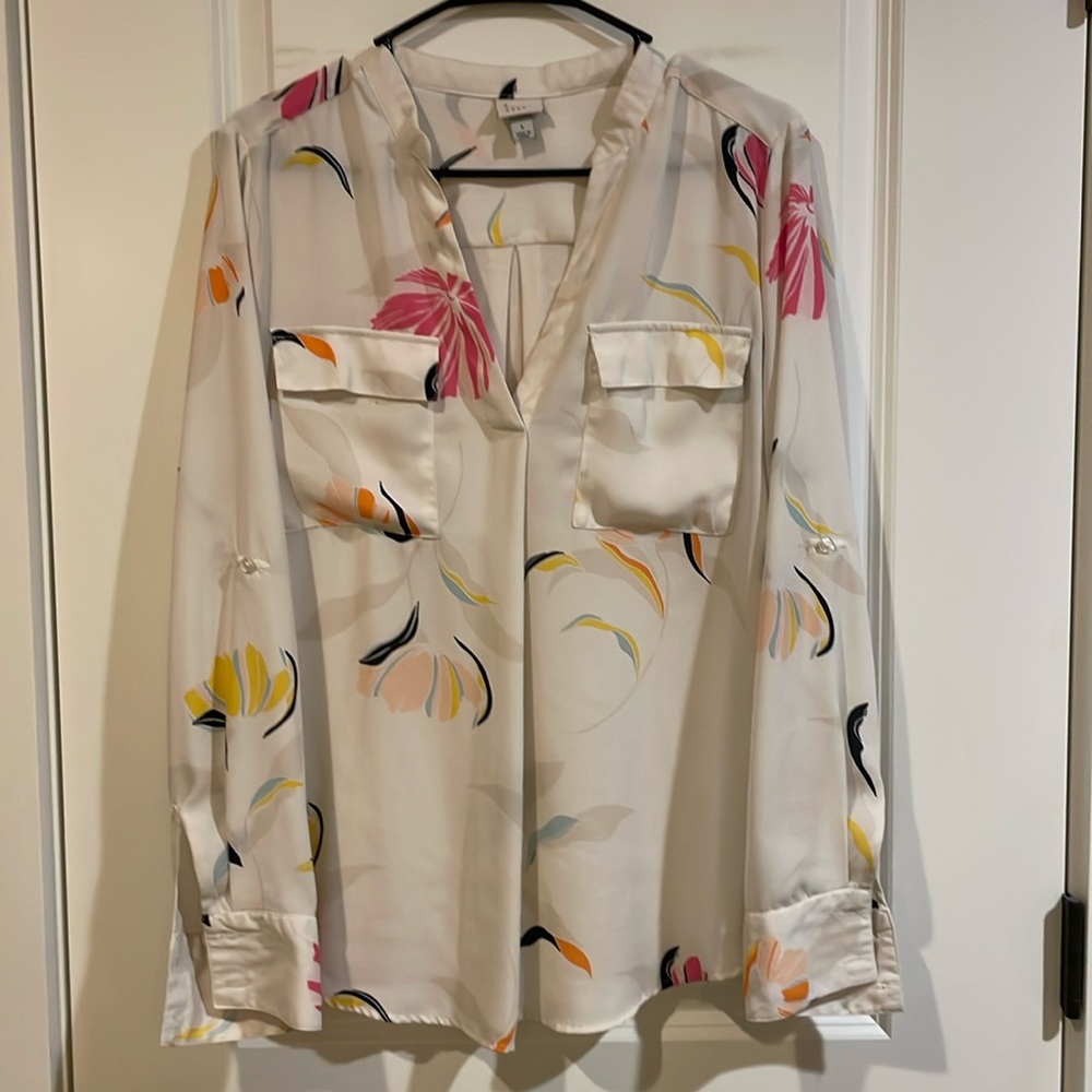 A New Day mix media long sleeve blouse size large worn a few times